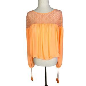 Gianni Bini top women’s XS coral sheer balloon long sleeve lace shoulders